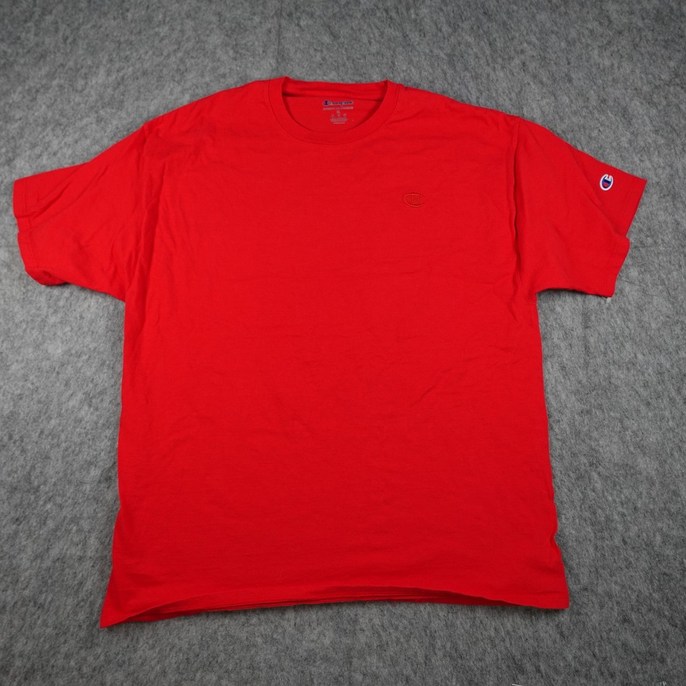 Champion Shirt Men Extra Large Red Embroidered Logo Short Sleeve Crew Neck Tee